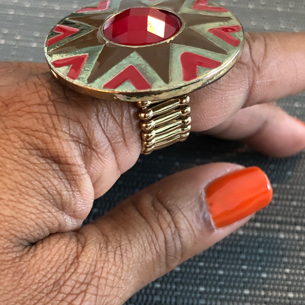 Red & Gold Sundial Aztec Ring - Picture 5 of 5
